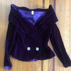 Vintage Velvet off shoulder bustier purple long sleeve top Bridgerton M costume